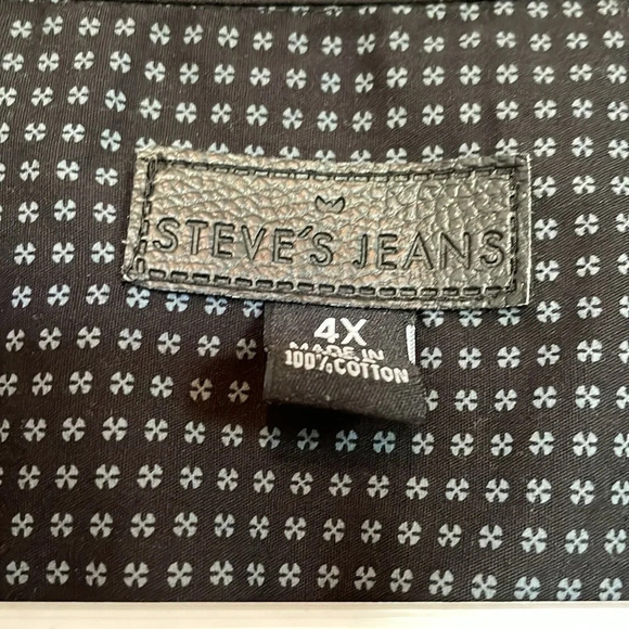 Steve’s Jeans 4X black short sleeve button up shirt gray graphic print. Pockets - Picture 2 of 9